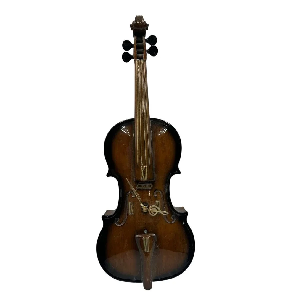Vintage Rhythm Violin Wall Clock Music Box Plays 30 Songs Battery Operated Decor